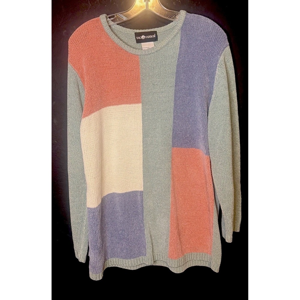 Sag Harbor Colorblock Chenille Sweater Womens Medium Pastel Tunic Long Sleeve